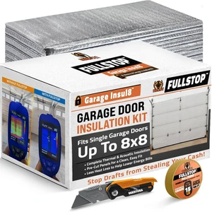 FULLSTOP Garage Door Insulation Kit - 8x8 & 8x7 ft Single Garage Door Insulation Panels - 8 Pre-Cut 24x48 Foam-Core Panels w/ Tape, Cutter & Squeegee - Improve Garage Comfort Year-Round FULLSTOP Garage Door Insulation Kit - 8x8 & 8x7 ft Single Garage Door Insulation Panels - 8 Pre-Cut 24x48 Foam-Core Panels w/ Tape, Cutter & Squeegee - Improve Garage Comfort Year-Round