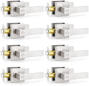 8 Pack Door Knobs, Brushed Nickel Modern Square Door Handles with Lock for Bedroom/Bathroom, Door Hardware Reversible for Left & Right Handed Doors 8 Pack Door Knobs, Brushed Nickel Modern Square Door Handles with Lock for Bedroom/Bathroom, Door Hardware Reversible for Left & Right Handed Doors