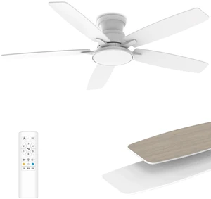 Flush Mount Ceiling Fan with Light, 52 Inch, Remote Control, 3CCT Dimmable LED, 6-Speed Silent Reversible DC Motor, Low Profile Hugger Ceiling Fan for Indoor/Outdoor 90-264V 50/60Hz Fresh White Flush Mount Ceiling Fan with Light, 52 Inch, Remote Control, 3CCT Dimmable LED, 6-Speed Silent Reversible DC Motor, Low Profile Hugger Ceiling Fan for Indoor/Outdoor 90-264V 50/60Hz Fresh White