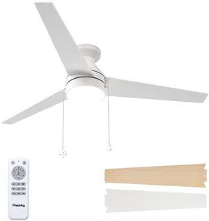 52 Inch White Low Profile Ceiling Fan with Light, Pull Chain&Remote Flush mount, pull chain, remote, 3-color dimmable light, quiet reversible DC motor, easy install, memory, timer, bedrooms 52 Inch White Low Profile Ceiling Fan with Light, Pull Chain&Remote Flush mount, pull chain, remote, 3-color dimmable light, quiet reversible DC motor, easy install, memory, timer, bedrooms