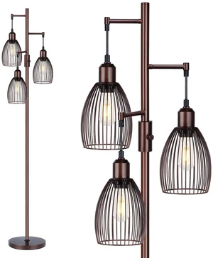 Dimmable Floor Lamp, Industrial Floor Lamps for Living Room, Brown Tree Lamp Standing Lamp Tall Lamps with 3 Elegant Teardrop Cage Head & 800 Lumens LED Bulbs for Living Room Bedroom Office Dimmable Floor Lamp, Industrial Floor Lamps for Living Room, Brown Tree Lamp Standing Lamp Tall Lamps with 3 Elegant Teardrop Cage Head & 800 Lumens LED Bulbs for Living Room Bedroom Office