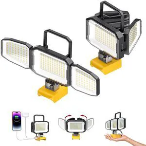 2PCS LED Work Light Compatible with 20V Battery, 150W 15000LM Flood Light, 6500K Daylight 3-Head Adjustable, USB Type-C&2 Brightness Modes Portable Flashlight Job Site Light (Tool Only) 2PCS LED Work Light Compatible with 20V Battery, 150W 15000LM Flood Light, 6500K Daylight 3-Head Adjustable, USB Type-C&2 Brightness Modes Portable Flashlight Job Site Light (Tool Only)