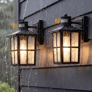 Black Outdoor Motion Sensor Modern Patio Wall Light Fixtures Set of 2 E26 Socket Waterproof Lanterns & Sconce with Tempered Glass, Modern Wall Mounted Lamps for Home, Front Door, Garage, Porch Black Outdoor Motion Sensor Modern Patio Wall Light Fixtures Set of 2 E26 Socket Waterproof Lanterns & Sconce with Tempered Glass, Modern Wall Mounted Lamps for Home, Front Door, Garage, Porch