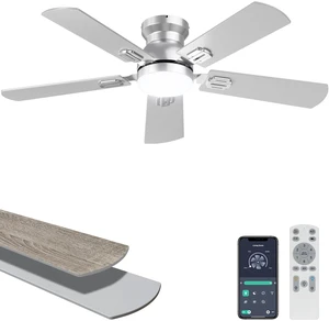 42'' Silver Low Profile Ceiling Fan with Lights, Remote/APP Control Flush Mount, Dimmable 3CCT LED, Quiet DC Motor; Memory Function, 4775 CFM, Small Ceiling Fan for Indoor Bedroom Kitchen 42'' Silver Low Profile Ceiling Fan with Lights, Remote/APP Control Flush Mount, Dimmable 3CCT LED, Quiet DC Motor; Memory Function, 4775 CFM, Small Ceiling Fan for Indoor Bedroom Kitchen