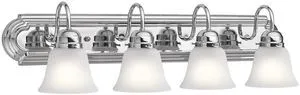 4-Light Bathroom Vanity Light, Chrome Satin etched glass vanity light for bathroom mirrors (30" x 8" x 8"), 5338CHS 4-Light Bathroom Vanity Light, Chrome Satin etched glass vanity light for bathroom mirrors (30" x 8" x 8"), 5338CHS