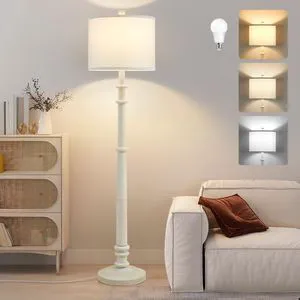 Floor Lamps for Living Room - 60" Farmhouse Floor Lamp with Adjustable Color Temperatures - Vintage Standing Lamp Reading Light with Linen Shade Retro Tall Lamp for Bedroom Office, Almond White Floor Lamps for Living Room - 60" Farmhouse Floor Lamp with Adjustable Color Temperatures - Vintage Standing Lamp Reading Light with Linen Shade Retro Tall Lamp for Bedroom Office, Almond White