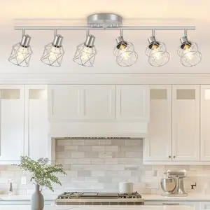 6-Light Brushed Nickel Multi-Directional Semi Flush Mount Ceiling Light, Kitchen Light Fixtures Ceiling Mount, Modern Metal Cage Close to Ceiling Lamp for Dining Room Hallway Entryway 6-Light Brushed Nickel Multi-Directional Semi Flush Mount Ceiling Light, Kitchen Light Fixtures Ceiling Mount, Modern Metal Cage Close to Ceiling Lamp for Dining Room Hallway Entryway