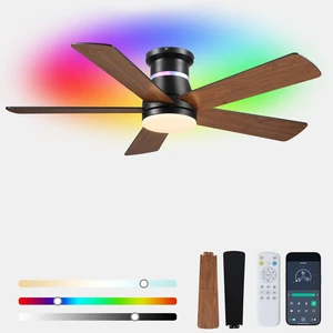 Ceiling Fans with RGB Lights -48 Brown Flush Mount Ceiling Fan Low Profile,Reversible,Dimmable LED,3CCT Modern Fan Light Fixture for Bedroom Party Ceiling Fans with RGB Lights -48 Brown Flush Mount Ceiling Fan Low Profile,Reversible,Dimmable LED,3CCT Modern Fan Light Fixture for Bedroom Party