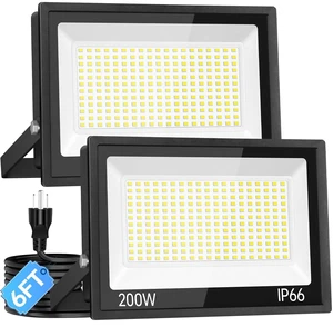 24000LM 200W LED Flood Light Outdoor Plug in, IP66 for Yard Garage, 5000K LED Floodlight with 6ft Wire, Super Brighter Security Light, Waterproof Work Light for Backyard Garden Stadium, 2 Pack 24000LM 200W LED Flood Light Outdoor Plug in, IP66 for Yard Garage, 5000K LED Floodlight with 6ft Wire, Super Brighter Security Light, Waterproof Work Light for Backyard Garden Stadium, 2 Pack