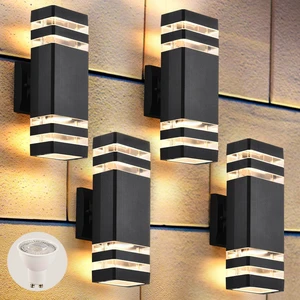 4 Pack Outdoor Wall Lights, Modern Exterior Lighting Fixtures Wall Mount, 2-Layer Black Outdoor Lights for House, Up and Down Lights Outdoor Sconces Wall Lighting for Porch Patio Garage 4 Pack Outdoor Wall Lights, Modern Exterior Lighting Fixtures Wall Mount, 2-Layer Black Outdoor Lights for House, Up and Down Lights Outdoor Sconces Wall Lighting for Porch Patio Garage