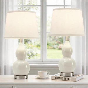 22" Table Lamp Set of 2, Color Temperature Adjustable Double Gourd Ceramic Lamps Classic Nightstand Table Lamps for Bedroom Beside Lamps for Living Room, Cream-Bulbs Included 22" Table Lamp Set of 2, Color Temperature Adjustable Double Gourd Ceramic Lamps Classic Nightstand Table Lamps for Bedroom Beside Lamps for Living Room, Cream-Bulbs Included
