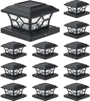 Solar Post Cap Lights 12 Pack with 1000mAh Battery - for 4x4 5x5 6x6 Fences, Larger Size & Longer Lasting, 2-Mode, IP64 Waterproof, for Fence Deck Patio Porch Yard (Black) Solar Post Cap Lights 12 Pack with 1000mAh Battery - for 4x4 5x5 6x6 Fences, Larger Size & Longer Lasting, 2-Mode, IP64 Waterproof, for Fence Deck Patio Porch Yard (Black)