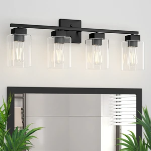 4 Light Bathroom Vanity Light - Matte Black Bathroom Light Fixtures Square Design & UL Certification, Square Light Fixture Over Mirror, Farmhouse Light Fixtures for Bathroom & Bedroom 4 Light Bathroom Vanity Light - Matte Black Bathroom Light Fixtures Square Design & UL Certification, Square Light Fixture Over Mirror, Farmhouse Light Fixtures for Bathroom & Bedroom