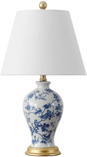 Grace 24" French Country Floral Urn Ceramic Lamp, Blue/White Chinoiserie Ginger Jar, French Country Cottage Style, Linen Shade, Gold Metal Base, LED Bulb Included Grace 24" French Country Floral Urn Ceramic Lamp, Blue/White Chinoiserie Ginger Jar, French Country Cottage Style, Linen Shade, Gold Metal Base, LED Bulb Included