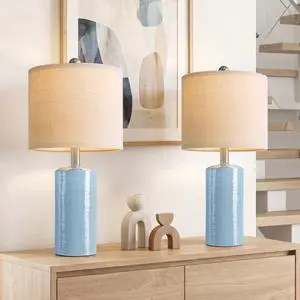 Small Table Lamps Set of 2 for Living Room 20.25" Blue Lamps Bedside Lamps Ceramic Lamps for Night Stands, Table Lamps for Bedroom, Mid Century Modern Boho Farmhouse Nightstand Nursery Side Table Lamp Small Table Lamps Set of 2 for Living Room 20.25" Blue Lamps Bedside Lamps Ceramic Lamps for Night Stands, Table Lamps for Bedroom, Mid Century Modern Boho Farmhouse Nightstand Nursery Side Table Lamp