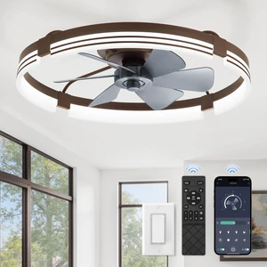 Low Profile Ceiling Fans with Lights and Remote, 24" Brown 3000K-6000K Dimmable Fandelier LED, Flush Mount, 6 Wind Speeds, Reversible, Timer, Bedroom, Living Room, Kitchen, Kids Room Low Profile Ceiling Fans with Lights and Remote, 24" Brown 3000K-6000K Dimmable Fandelier LED, Flush Mount, 6 Wind Speeds, Reversible, Timer, Bedroom, Living Room, Kitchen, Kids Room