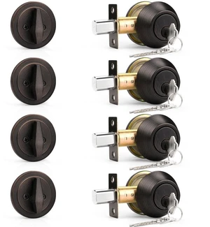 Keyed Alike Single Cylinder Deadbolts Oil Rubbed Bronze(Combo Packs), One Side Keyed Deadbolts, Interior& Exterior Door Lock for Entrance Lock and Front Gate, 4 Pack Keyed Alike Single Cylinder Deadbolts Oil Rubbed Bronze(Combo Packs), One Side Keyed Deadbolts, Interior& Exterior Door Lock for Entrance Lock and Front Gate, 4 Pack