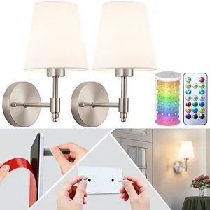 Peel and Stick Wall Sconces, Stick On Wall Sconce Set of 2, Battery Operated Wireless Adhesive Wall Lights, Corn Bulb with 10000mAh Battery, Easy Install for Bedroom Living Room Wall Decor Peel and Stick Wall Sconces, Stick On Wall Sconce Set of 2, Battery Operated Wireless Adhesive Wall Lights, Corn Bulb with 10000mAh Battery, Easy Install for Bedroom Living Room Wall Decor