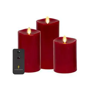 Flameless Flickering Melted Edge Set of 3 Candles, Battery Operated & Timer Function, Remote Included, Unscented Paraffin Burgundy Wax LED Light Pillar, Christmas Holiday Décor Flameless Flickering Melted Edge Set of 3 Candles, Battery Operated & Timer Function, Remote Included, Unscented Paraffin Burgundy Wax LED Light Pillar, Christmas Holiday Décor