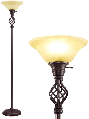 Torchiere Floor Lamp for Living Room, LED Standing Reading Light Yellow Glass Lampshade, 72" Vintage Tall Lamps for Corner Bedroom Home Office, Bulbs Included Torchiere Floor Lamp for Living Room, LED Standing Reading Light Yellow Glass Lampshade, 72" Vintage Tall Lamps for Corner Bedroom Home Office, Bulbs Included