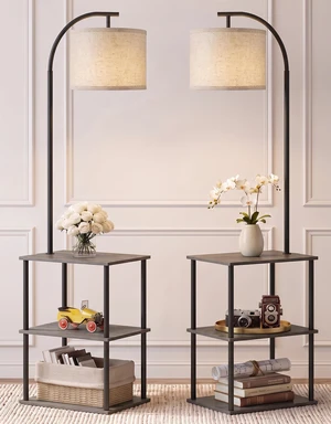 Floor Lamp with Table 2-Pack, Nightstands End Side Table for Living Room Set of 2, Small Narrow Coffee Table with Lamp, Standing Lamp with Storage Shelves, 3CCT Bulb,Bedroom Office Home Décor, Gray Floor Lamp with Table 2-Pack, Nightstands End Side Table for Living Room Set of 2, Small Narrow Coffee Table with Lamp, Standing Lamp with Storage Shelves, 3CCT Bulb,Bedroom Office Home Décor, Gray