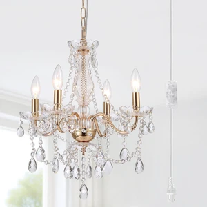 Plug in Crystal Chandelier,French Country Gold Crystals Chandelier Pendant Lighting, 4 Light Glass Crystal Light for Living Room, Wedding, Island, Bedroom, Hallway,Foyer,Electroplating Plug in Crystal Chandelier,French Country Gold Crystals Chandelier Pendant Lighting, 4 Light Glass Crystal Light for Living Room, Wedding, Island, Bedroom, Hallway,Foyer,Electroplating