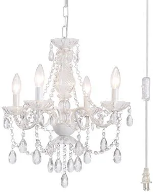 Plug in Crystal Ceramic White Chandelier, Glass Chandeliers,White crystal Hanging Pendant Light with Clear Cord and On/Off, 4 Light Crystal Chandelier for wedding, Kitchen, Dining,Foyer, Mini room Plug in Crystal Ceramic White Chandelier, Glass Chandeliers,White crystal Hanging Pendant Light with Clear Cord and On/Off, 4 Light Crystal Chandelier for wedding, Kitchen, Dining,Foyer, Mini room