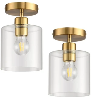 Brass Semi Flush Mount Ceiling Light,Gold Modern Fixture for Closet Hallway Entryway Light Fixture Ceiling Brass Finish 2 Pack Brass Semi Flush Mount Ceiling Light,Gold Modern Fixture for Closet Hallway Entryway Light Fixture Ceiling Brass Finish 2 Pack