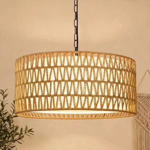 9"-52" Height Adjustable Farmhouse Chandelier Light Fixture, 5-Light Rattan Boho Chandeliers for Dining Room, Hand Woven Pendant Light with Linen Shade, Rustic Hanging Lighting for Kitchen Island 9"-52" Height Adjustable Farmhouse Chandelier Light Fixture, 5-Light Rattan Boho Chandeliers for Dining Room, Hand Woven Pendant Light with Linen Shade, Rustic Hanging Lighting for Kitchen Island