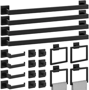 20-Pieces Matte Black Bathroom Accessories Set, 24 Inch Bathroom Hardware Set, SUS305 Stainless Steel Bath Towel Bar Set, Towel Racks for Bathroom Wall Mounted 20-Pieces Matte Black Bathroom Accessories Set, 24 Inch Bathroom Hardware Set, SUS305 Stainless Steel Bath Towel Bar Set, Towel Racks for Bathroom Wall Mounted