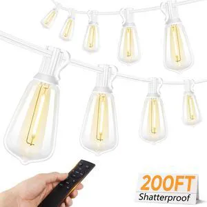 Outdoor String Lights with Remote, 200FT LED Patio Lights with 62 ST38 LED Filament Bulbs, 3 Lighting Modes, 3H/5H Timer, Waterproof IP65 String Light for Outside, E12 Socket Base, White Outdoor String Lights with Remote, 200FT LED Patio Lights with 62 ST38 LED Filament Bulbs, 3 Lighting Modes, 3H/5H Timer, Waterproof IP65 String Light for Outside, E12 Socket Base, White