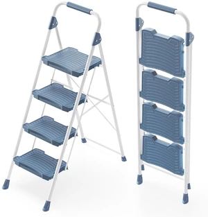 4 Step Ladder, Sturdy Step Stool with Handrail, Anti-Slip Wide Pedals, Foldable Step Stool for Home, Garage, Garden, Blue, Safety Locking, Pass 900LBS Testing 4 Step Ladder, Sturdy Step Stool with Handrail, Anti-Slip Wide Pedals, Foldable Step Stool for Home, Garage, Garden, Blue, Safety Locking, Pass 900LBS Testing