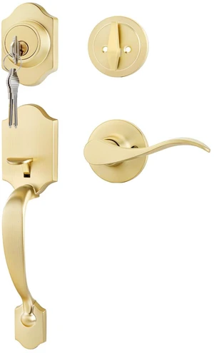 Front Door Handle and Deadbolt Set, Gold Front Door Lock Set with Reversible Handle Lever, Classic Brass Front Door Hardware, Front Door Handles and Locks Front Door Handle and Deadbolt Set, Gold Front Door Lock Set with Reversible Handle Lever, Classic Brass Front Door Hardware, Front Door Handles and Locks