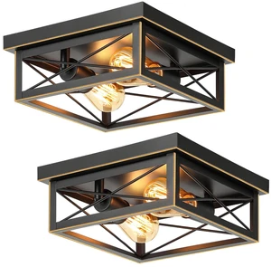 Brushed Gold Hallway Light Fixtures Ceiling, 2-Light Farmhouse Industrial Flush Mount Ceiling Lights, 2-Pack Metal Kitchen Light Fixtures, Close to Ceiling Lights for Bedroom Living Room Entryway Brushed Gold Hallway Light Fixtures Ceiling, 2-Light Farmhouse Industrial Flush Mount Ceiling Lights, 2-Pack Metal Kitchen Light Fixtures, Close to Ceiling Lights for Bedroom Living Room Entryway