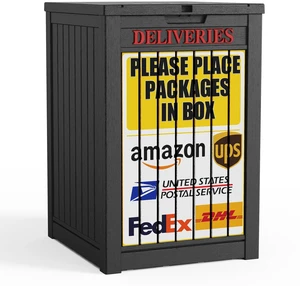Package Delivery Box,Outdoor Container Lockable, Black+Sign Waterproof 60 Gallon with Lockable Secure,Outdoor Package Drop Container Waterproof for Porch Patio and Curbside Package Delivery Box,Outdoor Container Lockable, Black+Sign Waterproof 60 Gallon with Lockable Secure,Outdoor Package Drop Container Waterproof for Porch Patio and Curbside