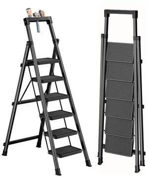 6 Step Ladder with Platform,Heavy Duty Folding Step Stool No Assembly Protable Step Ladders with Anti-Slip Widen Pedals,Tool Tray,Safe-Lock Design,Tall Kitchen/Closet Step Ladder for Adults 6 Step Ladder with Platform,Heavy Duty Folding Step Stool No Assembly Protable Step Ladders with Anti-Slip Widen Pedals,Tool Tray,Safe-Lock Design,Tall Kitchen/Closet Step Ladder for Adults