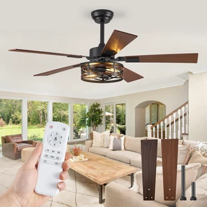 48" Farmhouse Ceiling Fan with Light & Remote, 2-Light Caged DC Motor Quiet and Reversible, 6-Speed Adjustable, Dual Finish 5 Blades Rustic for Bedroom and Living Room, Black and Walnut 48" Farmhouse Ceiling Fan with Light & Remote, 2-Light Caged DC Motor Quiet and Reversible, 6-Speed Adjustable, Dual Finish 5 Blades Rustic for Bedroom and Living Room, Black and Walnut