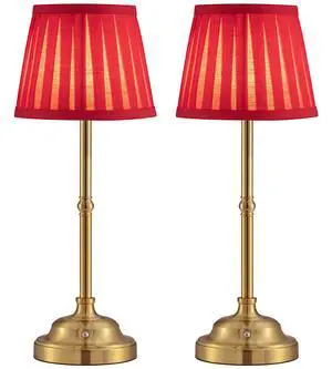 Gold Cordless LED Table Lamps Set of 2, Red Fabric Shade Desk Lamps Portable 4000mAh Rechargeable Battery Powered, Dimmable Lighting for Dining Room, Bedroom, Bedside, Night Light, Balcony Gold Cordless LED Table Lamps Set of 2, Red Fabric Shade Desk Lamps Portable 4000mAh Rechargeable Battery Powered, Dimmable Lighting for Dining Room, Bedroom, Bedside, Night Light, Balcony