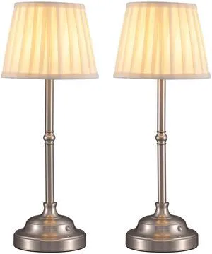 Nickel Cordless LED Table Lamps Set of 2, Beige Fabric Shade Desk Lamps Portable 4000mAh Rechargeable Battery Powered, Dimmable Lighting for Dining Room, Bedroom, Bedside, Night Light, Balcony Nickel Cordless LED Table Lamps Set of 2, Beige Fabric Shade Desk Lamps Portable 4000mAh Rechargeable Battery Powered, Dimmable Lighting for Dining Room, Bedroom, Bedside, Night Light, Balcony