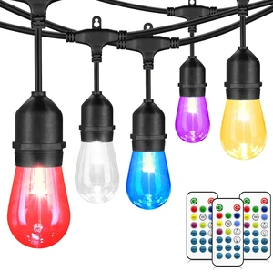 Multicolor 96FT(2x48FT) LED Patio String Lights with Remote, Black Plug in, 8 Lighting Modes, 30+5 S14 RGB Edison Bulbs, Dimmable, Shatterproof, Waterproof, Connectable, for Backyard Garden Multicolor 96FT(2x48FT) LED Patio String Lights with Remote, Black Plug in, 8 Lighting Modes, 30+5 S14 RGB Edison Bulbs, Dimmable, Shatterproof, Waterproof, Connectable, for Backyard Garden