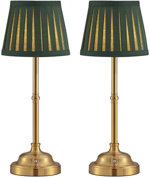 Gold Cordless LED Table Lamps Set of 2, Green Fabric Shade Desk Lamps Portable 4000mAh Rechargeable Battery Powered, Dimmable Lighting for Dining Room, Bedroom, Bedside, Night Light, Balcony Gold Cordless LED Table Lamps Set of 2, Green Fabric Shade Desk Lamps Portable 4000mAh Rechargeable Battery Powered, Dimmable Lighting for Dining Room, Bedroom, Bedside, Night Light, Balcony