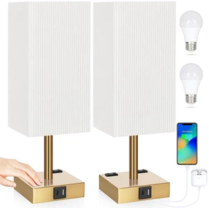 Set of 2 Bedside Table Lamp 3 Way Dimmable Nightstand Lamp with USB C & USB A Charging Port, 2 AC Outlets, 3000K LED Bulbs (Pleate) Set of 2 Bedside Table Lamp 3 Way Dimmable Nightstand Lamp with USB C & USB A Charging Port, 2 AC Outlets, 3000K LED Bulbs (Pleate)