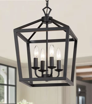 Farmhouse Rustic Black Lantern Chandelier Hanging Light Fixture 4-Lights for Kitchen Island Dining Room Hallway Entryway Foyer UL Listed Farmhouse Rustic Black Lantern Chandelier Hanging Light Fixture 4-Lights for Kitchen Island Dining Room Hallway Entryway Foyer UL Listed