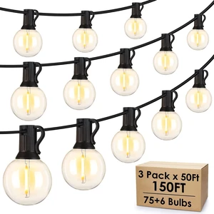 150Ft(3x50Ft) Outdoor String Lights, G40 Globe Patio Lights with 75+6 Dimmable Shatterproof LED Hanging Bulbs for Backyard Party-Black Wire 150Ft(3x50Ft) Outdoor String Lights, G40 Globe Patio Lights with 75+6 Dimmable Shatterproof LED Hanging Bulbs for Backyard Party-Black Wire