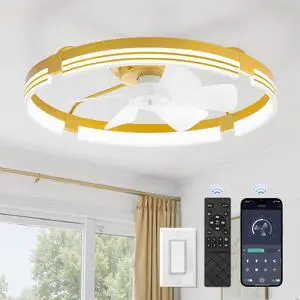Low Profile Ceiling Fans with Lights and Remote, 24" Gold 3000K-6000K Dimmable Fandelier LED, Flush Mount, 6 Wind Speeds, Reversible, Timer, Bedroom, Living Room, Kitchen, Kids Room Low Profile Ceiling Fans with Lights and Remote, 24" Gold 3000K-6000K Dimmable Fandelier LED, Flush Mount, 6 Wind Speeds, Reversible, Timer, Bedroom, Living Room, Kitchen, Kids Room