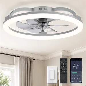 23" Ceiling Fans with Lights and Remote for Bedroom, Grey Low Profile Fan Light, 3000K-6000K Stepless Dimmable Fandelier, 6 Speed, Reversible DC Motor, APP & Remote Control, Low Noice 23" Ceiling Fans with Lights and Remote for Bedroom, Grey Low Profile Fan Light, 3000K-6000K Stepless Dimmable Fandelier, 6 Speed, Reversible DC Motor, APP & Remote Control, Low Noice