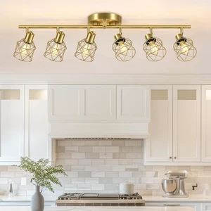 6-Lights Gold Semi Flush Mount Ceiling Light, Adjustable Multi-Directional Light Fixtures, Rotatable Farmhouse Light Fixtures with Metal Cage for Dining Room, Living Room, Kitchen 6-Lights Gold Semi Flush Mount Ceiling Light, Adjustable Multi-Directional Light Fixtures, Rotatable Farmhouse Light Fixtures with Metal Cage for Dining Room, Living Room, Kitchen