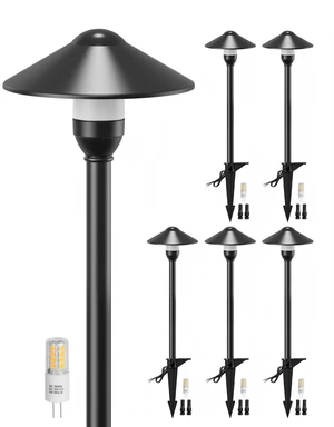 Low Voltage Pathway Lights with G4 3W 3000K Bulbs 6-Pack, Black Aluminum Replaceable Bulbs, ETL Listed Wire, IP65 Waterproof, 12V Landscape Lights with Connectors for Yard Garden Walkway, Round Head Low Voltage Pathway Lights with G4 3W 3000K Bulbs 6-Pack, Black Aluminum Replaceable Bulbs, ETL Listed Wire, IP65 Waterproof, 12V Landscape Lights with Connectors for Yard Garden Walkway, Round Head