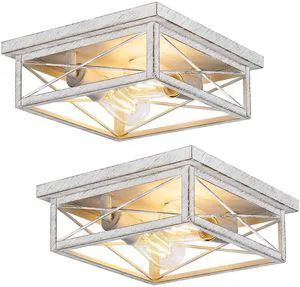 White Hallway Light Fixtures for Ceiling, 2-Light Farmhouse Industrial Flush Mount Ceiling Lights, 2-Pack Metal Kitchen Light Fixtures, Square Close to Ceiling Lights for Bedroom Living Room Entryway White Hallway Light Fixtures for Ceiling, 2-Light Farmhouse Industrial Flush Mount Ceiling Lights, 2-Pack Metal Kitchen Light Fixtures, Square Close to Ceiling Lights for Bedroom Living Room Entryway