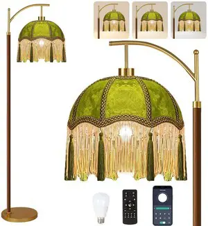 Vintage Floor Lamp for Living Room,Bedroom,Fringe Standing Lamp with Remote Dimmable,Green Mid Century Gold Arc Tall Lamp Boho Retro Wood Tassel Flower Unique Lamp Tiffany Victorian Decor Vintage Floor Lamp for Living Room,Bedroom,Fringe Standing Lamp with Remote Dimmable,Green Mid Century Gold Arc Tall Lamp Boho Retro Wood Tassel Flower Unique Lamp Tiffany Victorian Decor